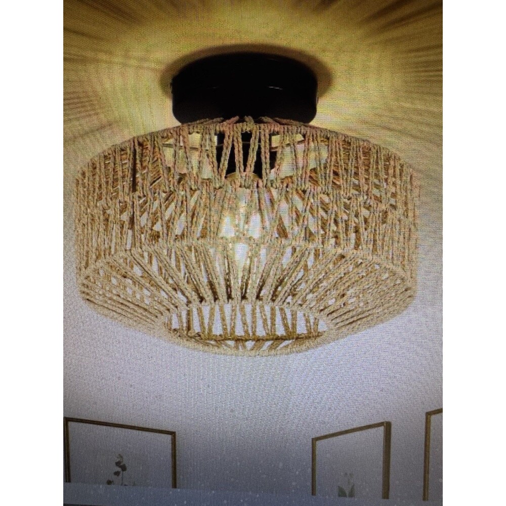 Boho Light Fixtures Ceiling Mount,Mini Rattan Chandelier Light Fixture with Dimm